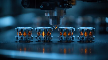Aufkleber - A machine is creating small metal objects with a yellowish glow