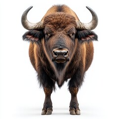 Wall Mural - Portrait of a buffalo full body standing front vie  527 animal, buffalo, cow, mammal, bull, cattle, bison, farm, nature, wildlife, horns, horn, wild, big, bovine, brown, agriculture, ox, isolated, bee