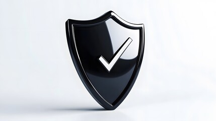 cartoon 3d Icon safety shield check mark perspective . black symbol security safety icon. Checkmark in minimalistic style. 3d vector illustration. white background