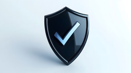 cartoon 3d Icon safety shield check mark perspective . black symbol security safety icon. Checkmark in minimalistic style. 3d vector illustration. white background