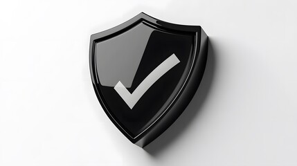 cartoon 3d Icon safety shield check mark perspective . black symbol security safety icon. Checkmark in minimalistic style. 3d vector illustration. white background