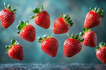 Ripe strawberries tumbling in the air isolated on   041 strawberry, fruit, food, berry, isolated, red, fresh, sweet, strawberries, dessert, ripe, healthy, white, green, juicy, freshness, closeup, deli