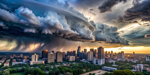 Wall Mural - Dark Storm approaching over city background