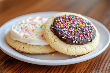 Wall Mural - Homemade colorful donuts with chocolate and icing glaze, sweet icing sugar food