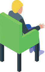 Poster - Businessman is sitting on a green armchair and gesturing while talking