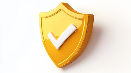 cartoon 3d Icon safety shield check mark perspective . yellow symbol security safety icon. Checkmark in minimalistic style. 3d vector illustration. white background