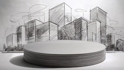 Wall Mural - ai generative of 3d podium with sketch background 