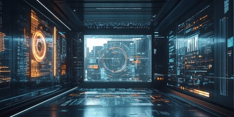 Poster - Futuristic interface designed for intelligent building management, featuring real-time data visualization, responsive controls, and innovative design elements
