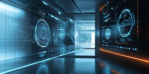 Poster - Futuristic interface designed for intelligent building management, featuring real-time data visualization, responsive controls, and innovative design elements