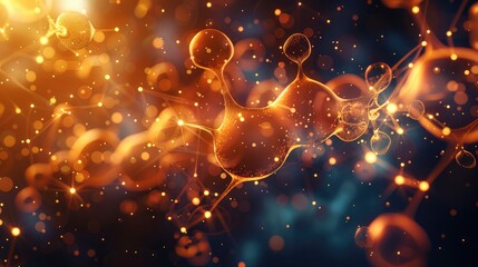 Aufkleber - Futuristic Nanotechnology and Miniaturization Abstract background with glowing spheres and molecular structures. Generative AI.