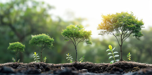 Poster - A diagram of the three steps of tree growth, labeling each stage with its characteristics and changes. Generative AI.