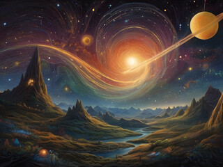 Wall Mural - planet in space,moon and stars