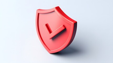 cartoon 3d Icon safety shield check mark perspective . red symbol security safety icon. Checkmark in minimalistic style. 3d vector illustration. white background