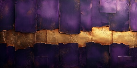 Wall Mural - Artistic Cardstock Texture Featuring Purple and Gold Scribbles, generative ai