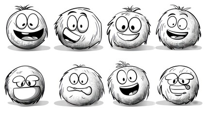 Poster - Eight fluffy cartoon characters with various facial expressions.