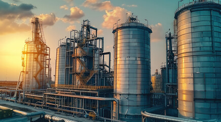 Fototapete - Industrial storage silos against. Building Exterior. Generative AI.