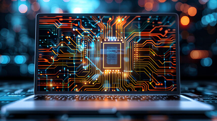 software technology computer ,Web Development and Programming on Laptop Screen ,Close up of modern laptop with glowing screen ,Technology concept , Digital data communication