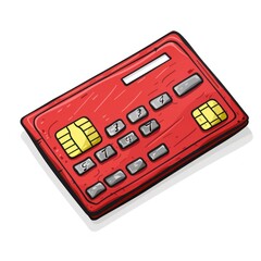 Wall Mural - Cartoon illustration of a red credit card with a chip and numbers.