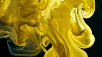 Poster - Abstract Yellow Smoke Swirling in Dark Background, Fluid Art Design