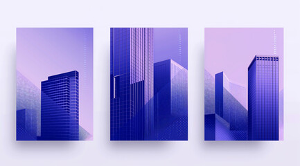 Wall Mural - Three vertical minimalist posters with architecture