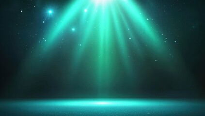 Wall Mural - light blue and green gradient background, glowing light effects, stars and halos