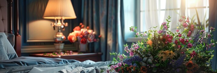 Poster - Bright and lively bedroom featuring a floral arrangement.