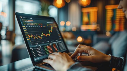 Poster - Wealthy individual tracking investment portfolio on a sleek digital device. Generative AI.