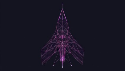 Poster - logo, futuristic purple wireframe of tower in the shape of an arrowhead