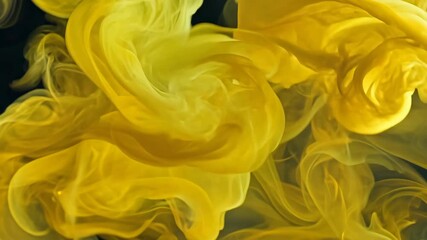 Poster - Abstract Yellow Smoke Swirling in Dark Background, Fluid Art Design