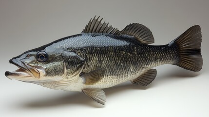 Side view of a dark and sleek black bass isolated   481 fish, isolated, food, fresh, white, animal, raw, fishing, carp, seafood, bream, fin, sea, healthy, tail, catch, silver, crucian, nature, trout, 