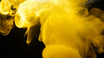 Poster - Abstract Yellow Smoke Swirling in Dark Background, Fluid Art Design