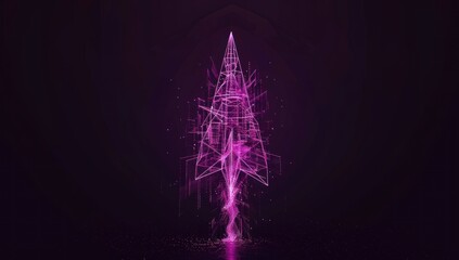 Poster - logo, futuristic purple wireframe of tower in the shape of an arrowhead