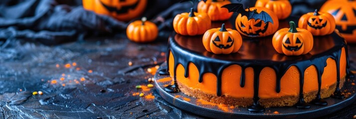 Sticker - Decorative Halloween Pumpkin Cheesecake with a Festive Touch in a Square Format and Blank Area