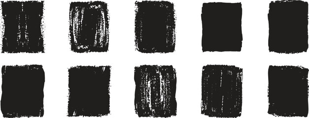 Poster - Set of grunge textures, rectangle frame, black dirty texture. brush stroke collection. Set of grunge square template backgrounds. Vector black painted squares or rectangular shapes.