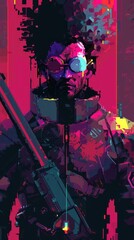 Wall Mural - Cyberpunk character with a weapon.