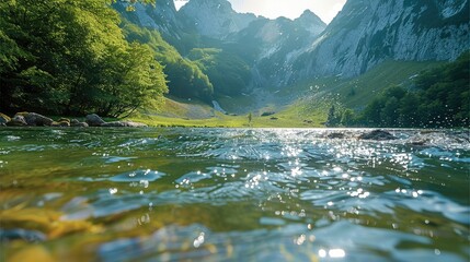 Poster - Water in an impressive landscape, water and light, beautiful colors, wonderful nature scenery. Generative AI.
