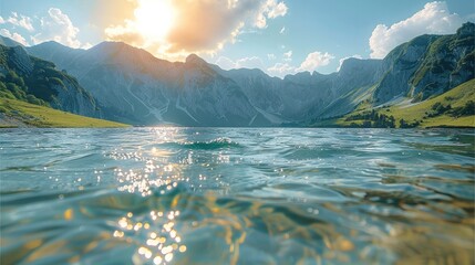 Poster - Water in an impressive landscape, water and light, beautiful colors, wonderful nature scenery. Generative AI.