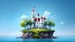 © sakareeya - Simplified fairy tale castle turret with a single flag on top. minimalist fantasy,