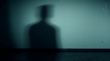 Wall Mural - Blurry shadow figure is casting on a weathered wall in an abandoned house, creating an eerie and unsettling atmosphere for halloween