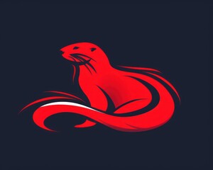 Canvas Print - Red stylized otter animal logo on a dark blue background.