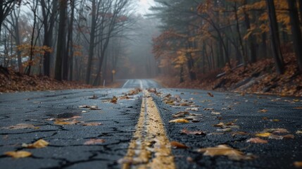 Wall Mural - Empty Road Through Misty Forest