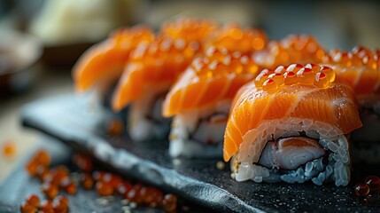 Wall Mural - Delicious Salmon Sushi Rolls