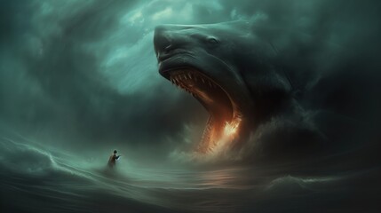 An illustration of the Jonah's Salvation in the Whale's Belly. Concept Faith and Redemption