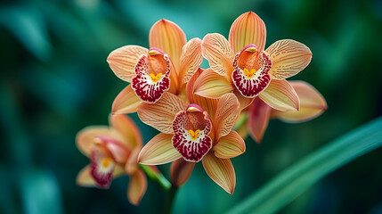 Wall Mural - A close-up of vibrant orange orchids with intricate patterns.