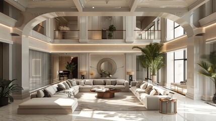 A light luxury style, living room, two floors. Generative AI.