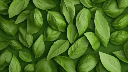 Fresh organic basil leaves, vibrant green, 3D illustration