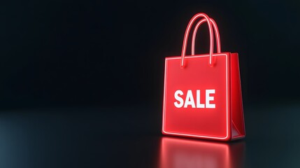 Red shopping bag with 'Sale' text, isolated on black background, perfect for seasonal promotions and retail advertisements.