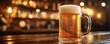 © nitiroj - Golden beer overflowing in a frosted mug, pub setting with blurred background, warm lighting, alcoholic beverage, casual social gathering