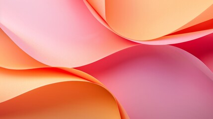 Fototapete - Creative curved peach pink and orange paper photo with light and shadow. Abstract geometric banner background with copy space.