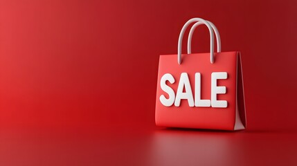 Wall Mural - Red shopping bag with the word 'SALE' on a red background, ideal for discount, shopping, and retail promotions.